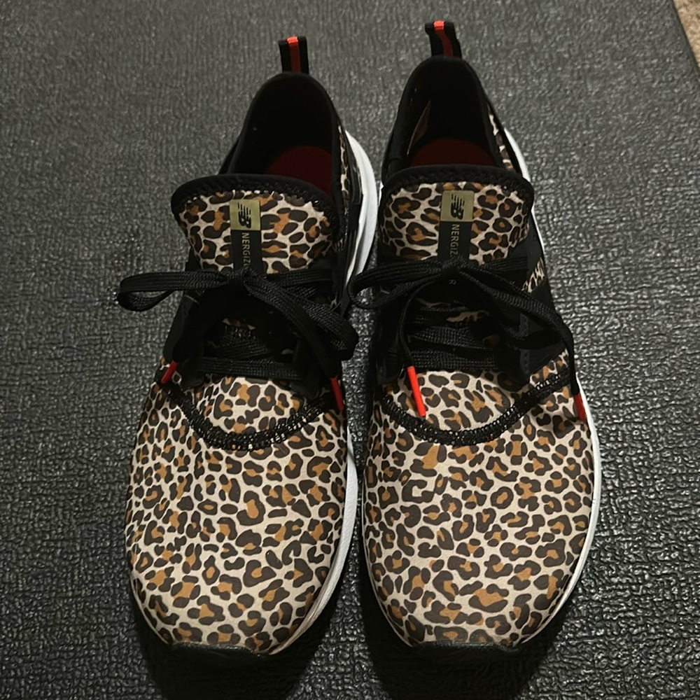 New Balance leopard print tennis shoes.